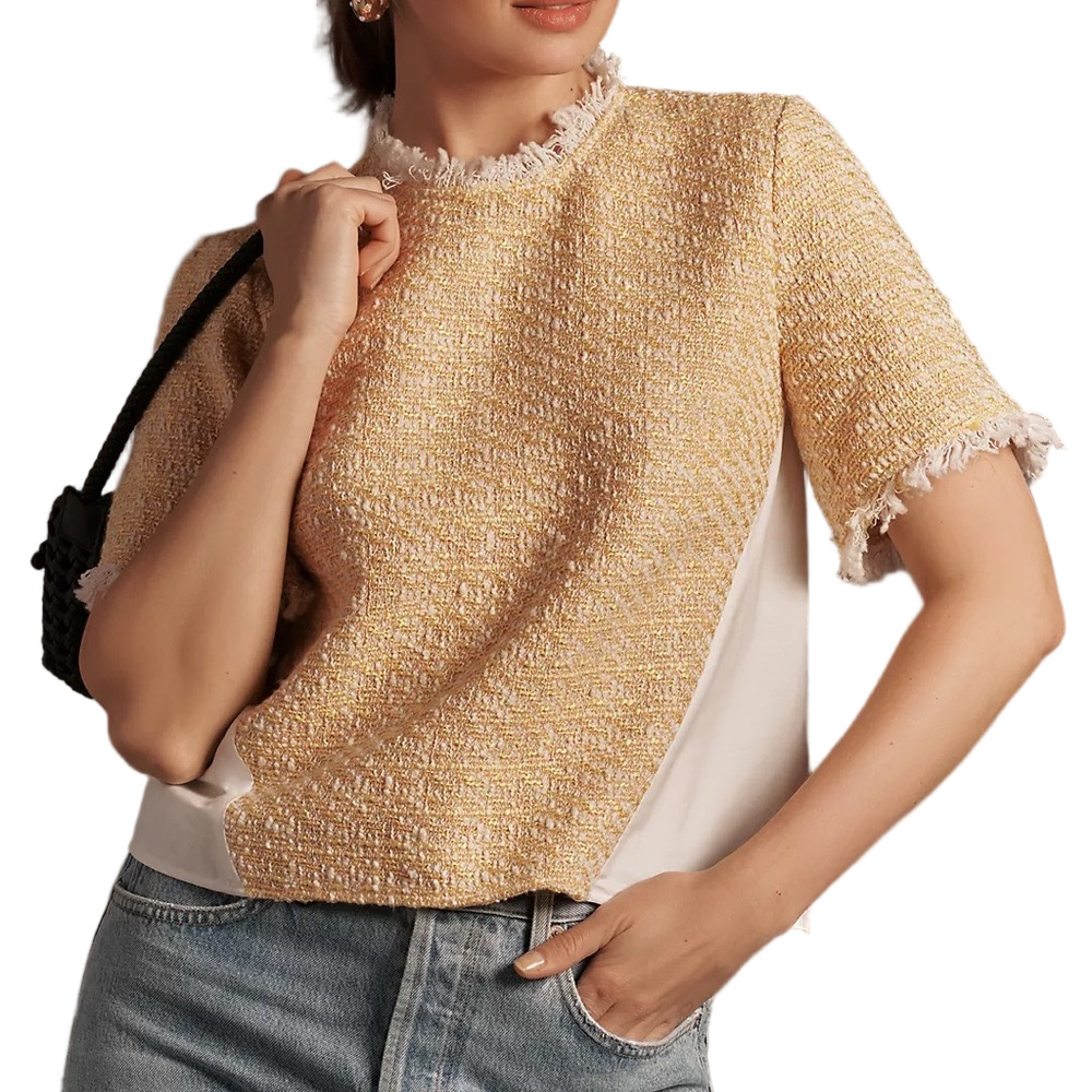 EUC Yellow Beige Maeve Anthropologie Tweed Poplin Twofer Top XXS